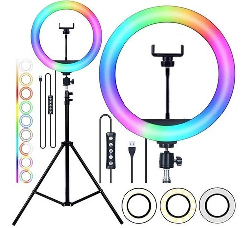 Ring Light Rgb Colorida Led 35cm 14 Polegadas + Tripé 2,1m