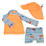 Remera Proteccion Uv Bebe+ Boxer + Gorra Cubre Nuca Osito