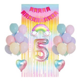 Combo De Globos Arcoiris Multicolor Pastel Cortina