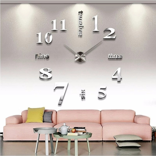 Reloj De Pared 3d Plateado Pequeño 50x50 Cm