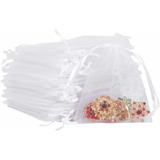 100pcs Bolsas De Regalo De Organza Con Cordón,blanco 13*18cm