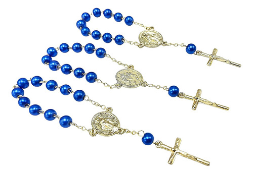 24 Rosarios Mini Perlas De Cristal Azul Chapadas Oro/re...