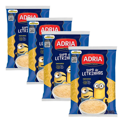 Kit 4 Pacotes Macarrão Sopa De Letrinhas Adria 500g - Oferta
