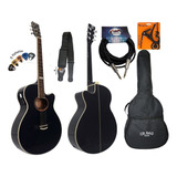 Violão Tagima Dallas Aço Elétrico C Afinador Bk +kit