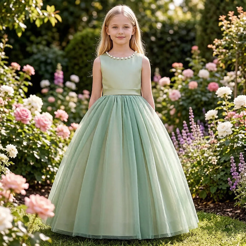 Vestido Largo Niña Princesa Flor Dama Honor Fiesta Boda Gala