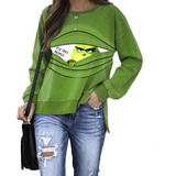 .. Jersey Navideño Sudadera Grinch Con Cuello Redondo Y