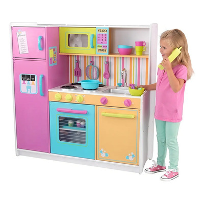 Cocinita Madera Kidkraft Brillante Rosa Con Accesorios Y Horno Colores Brillantes