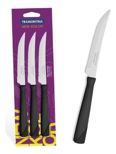 Cuchillo De Acero Inoxidable Tramontina New Kolor X6 Color Negro
