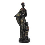 Estátua Mãe E Filho Africana Criança Bebe Colo Gesso Preto
