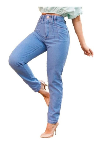 Calça Jeans Reta Mom Com Detalhe Pence Moda Feminina