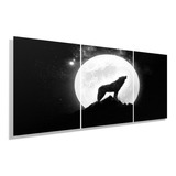 Cuadros Decorativos Tripticos Lobo Luna Llena 120 Por 60 Cms