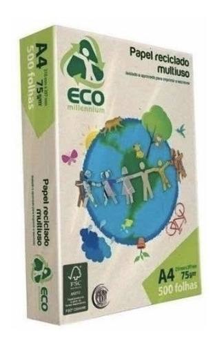 Papel Sulfite Reciclado A4 Eco Millennium 75grs Pacote 500