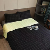 Cubrecama Quilt King Bicolor Liso, Negro Con Amarillo