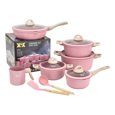 Jogo De Panela Cozinha Utensilio Frigideira Rosa 6.5l 14p | Parcelamento sem juros