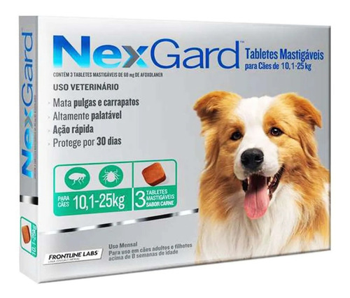 Nexgard Antipulgas E Carrapatos Cão 10 A 25kg Com 3 Nex Gard