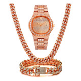 Combo/kit: Cadena Cubana 45cm Brillante+ Pulsera + Reloj Ice