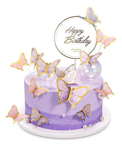 22pzs Decoración Pastel De Mariposa Letrero Feliz Cumpleaño