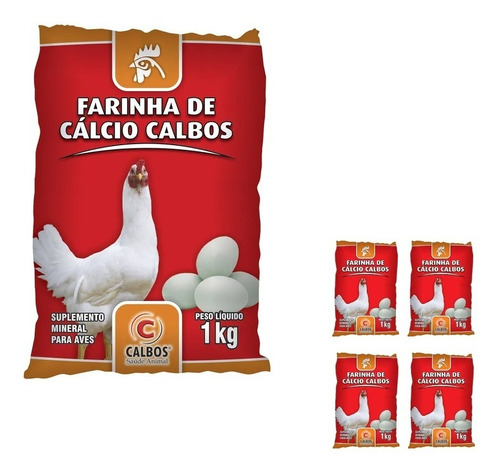 Kit 4 Farinha De Cálcio 1kg Para Galinha Suplemento Mineral