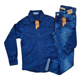 Kit Calça Jeans Infantil Masculina Menino + Camisa Jeans