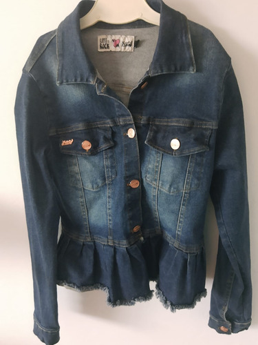 Campera Jean/denim Nena/teen Combustion Con Botones Y Volado