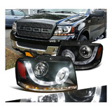 Ford F150 Lobo 2004 - 2008 Juego Faros Ojo De Angel Neg Led