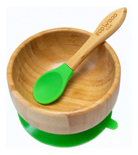 Tazón Y Cuchara Para Bebé De Bambú Ecowood Base Silicona