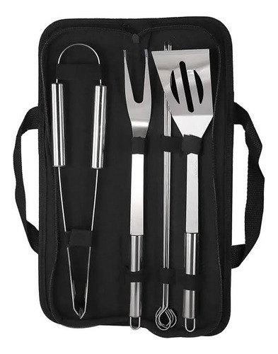 Set Parrillero 3 Herramientas + Brochetas Acero Bolso Asado