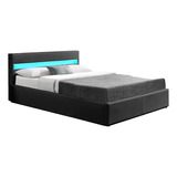 Cama Ks Led Almacenamiento Y Bocinas Bluetooth Bossa Galaxy Color Negro