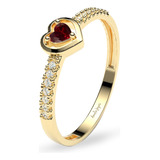 Anillo Dama Corazón Daira Oro 14k Con Rubí Amelie Joyas