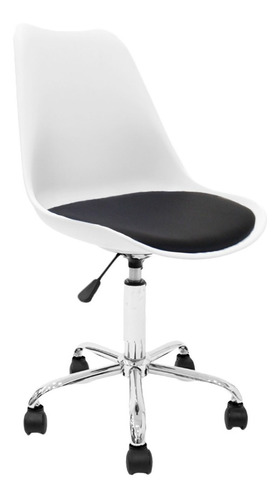 Silla Tulip Eames Blanca Con Ruedas Para Escritorio Varios Colores De Almohadón Base Cromada