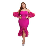 Vestido Elegante Fiesta Curvy Tallas Grandes Rosa Fucsia
