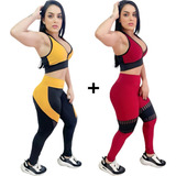 Kit 02 Conjunto Academia Calça Legging Feminina Top Com Bojo