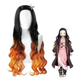 Peruca Longa Nezuko Kamado Demon Slayer Para Cosplay