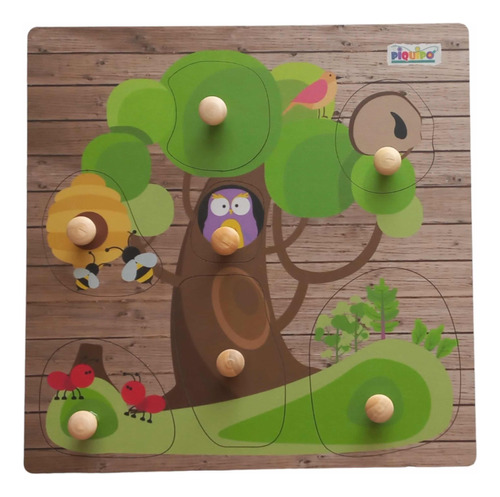 Juego Encastre Didactico Madera Animales Arbol Montessori