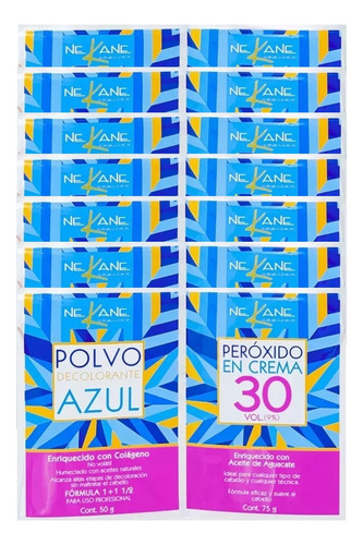  Kit 7 Decolorantes Polvo Azul Sobre + Activado 30 V Nekane