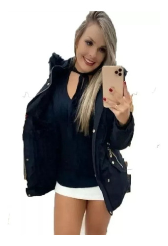 Casaco Jaqueta Blusa Parka Feminina Sarja Forrada  Veludo 