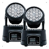 Kit 2 Mini Moving Head Wash 18 Quadrileds Rgb Iluminação Dj