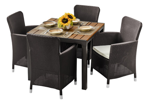 Comedor Exterior 4 Puestos Tipo Rattan Para Jardin Mq 