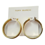 Aretes Tory Burch Arracadas Doradas Diseño Logo Perforado