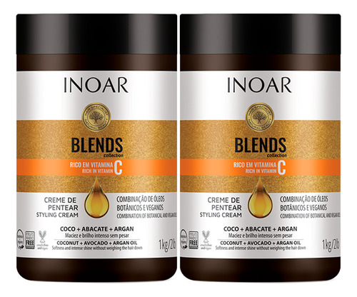 Kit 02 Creme De Pentear Inoar Máscara Blends 1kg