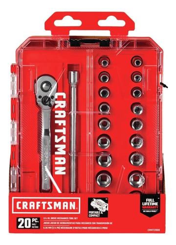 Juego Dados Y Matraca 20 Pzas De 1/4 En Estuche Craftsman