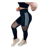 Calça Legging Fitness Academia Cintura Alta Com Tule