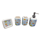 Set De Baño Loza Ceramico Diseño 4 Piezas Dispensador 3223