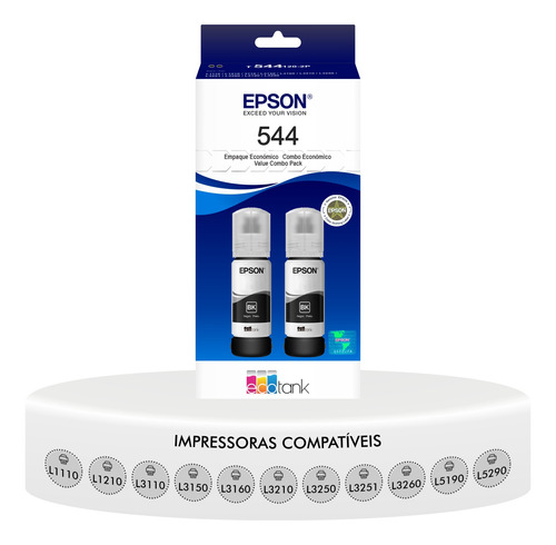 Kit 2 Refis De Tinta T544 Originais Epson L3110 L3150 Preto