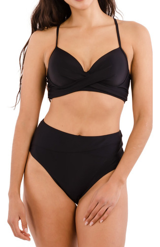 Bikini Tiro Alto Mujer Clásico Push Up Negro