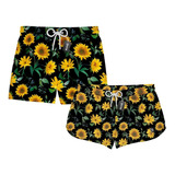 Kit Casal Short Praia Mozão Girassol Flores 0045