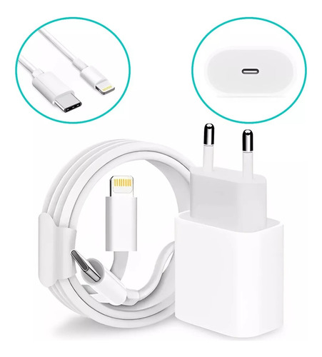 Cabo + Fonte Compatível iPhone SE X Xr 11 12 13 14 Usb-c 20w