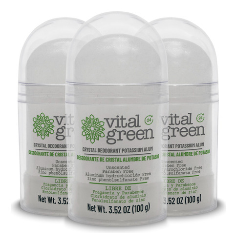 3 Pack Vital Green Desodorante Cristal Alumbre 100gr 1pz