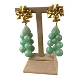 Aretes Logo Tory Burch Dorado Y Piedras Jade Colgantes