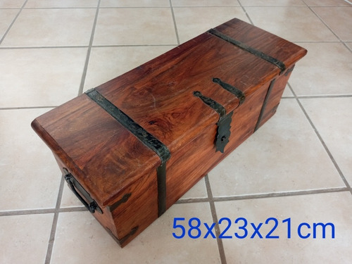 Caja Cofre Baúl De Madera Con Herrería 58x23x21cm